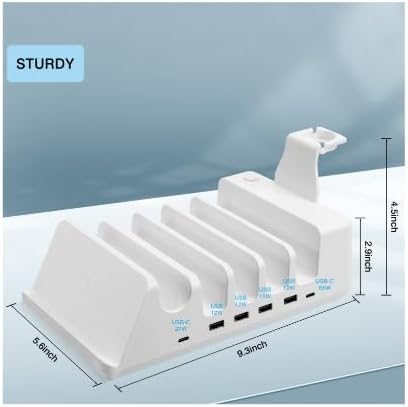 150W 6-Port Charging Station for Home with Fast Wireless Charging for Mobile & Wireless Charging Seats for 2 Airpods (Buds). 65W PD USB-C Port provided for laptops