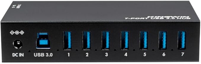 Kingwin 7-Port USB 3.0 Hub Offers 5Gbps speeds Powered Expansion and a Durable mountable Aluminum Design. Ideal for PC Laptop POS and Server Racks. Plug & Play.