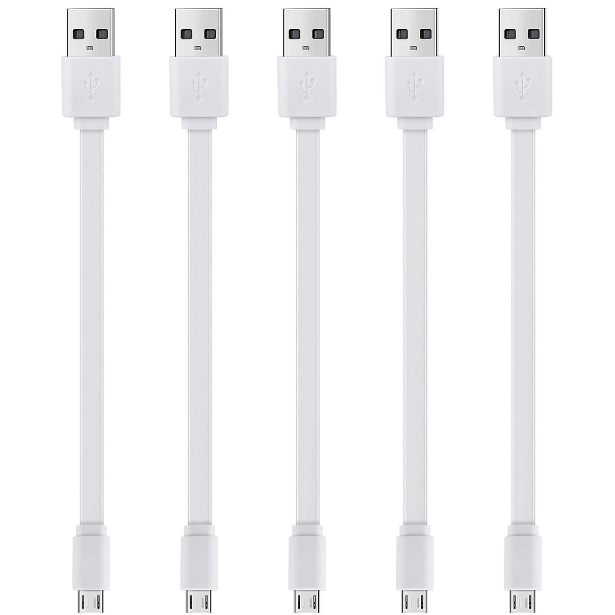 Smays 6-Inch Short Flat White Micro USB Cable - Bulk 5-Pack for Charging and Data Transfer