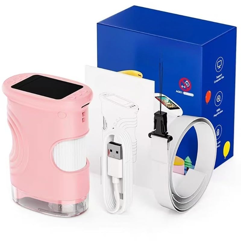 1000X Handheld Microscope, 2.4-Inch Screen Mini Pocket Microscope Educational Toy (Pink)