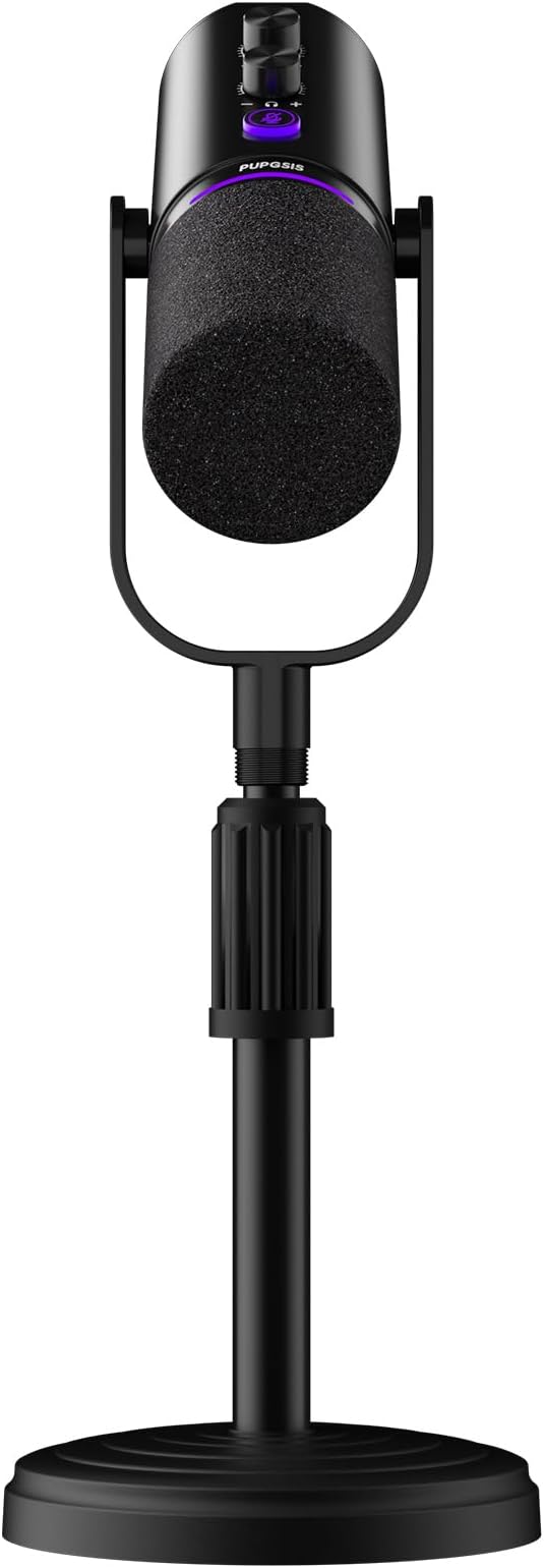 PUPGSIS Podcast Dynamic Microphone XLR/USB Recording PC Microphones for Broadcast Podcast Recording Gaming & Streaming Studio Mic with Mute Headphone Jack Monitoring Volume Control Windscr