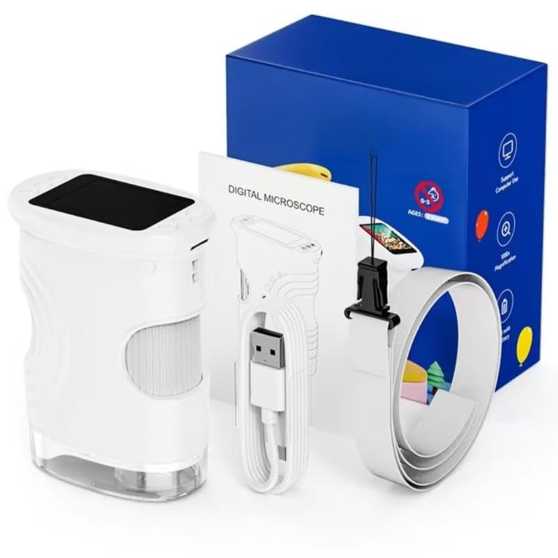 1000X Handheld Microscope, 2.4-Inch Screen Mini Pocket Microscope Educational Toy (White)