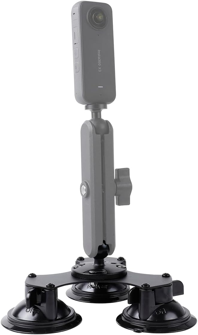 Triple Suction Cup Car Base Mount with 25mm/1" Ball for Ball Phone Mount, Compatible with RAM Mounts