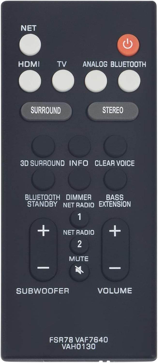 FSR78 VAF7640 VAH0130 Remote Control Replacement for Yamaha Sound Bar, WINFLIKE Soundbar Remote Controller