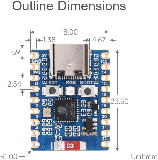 ESP32-C6 Mini Development Board, Based on ESP32-C6FH4 Dual Processors, 160MHz, Support 2.4GHz WiFi 6 & Bluetooth 5
