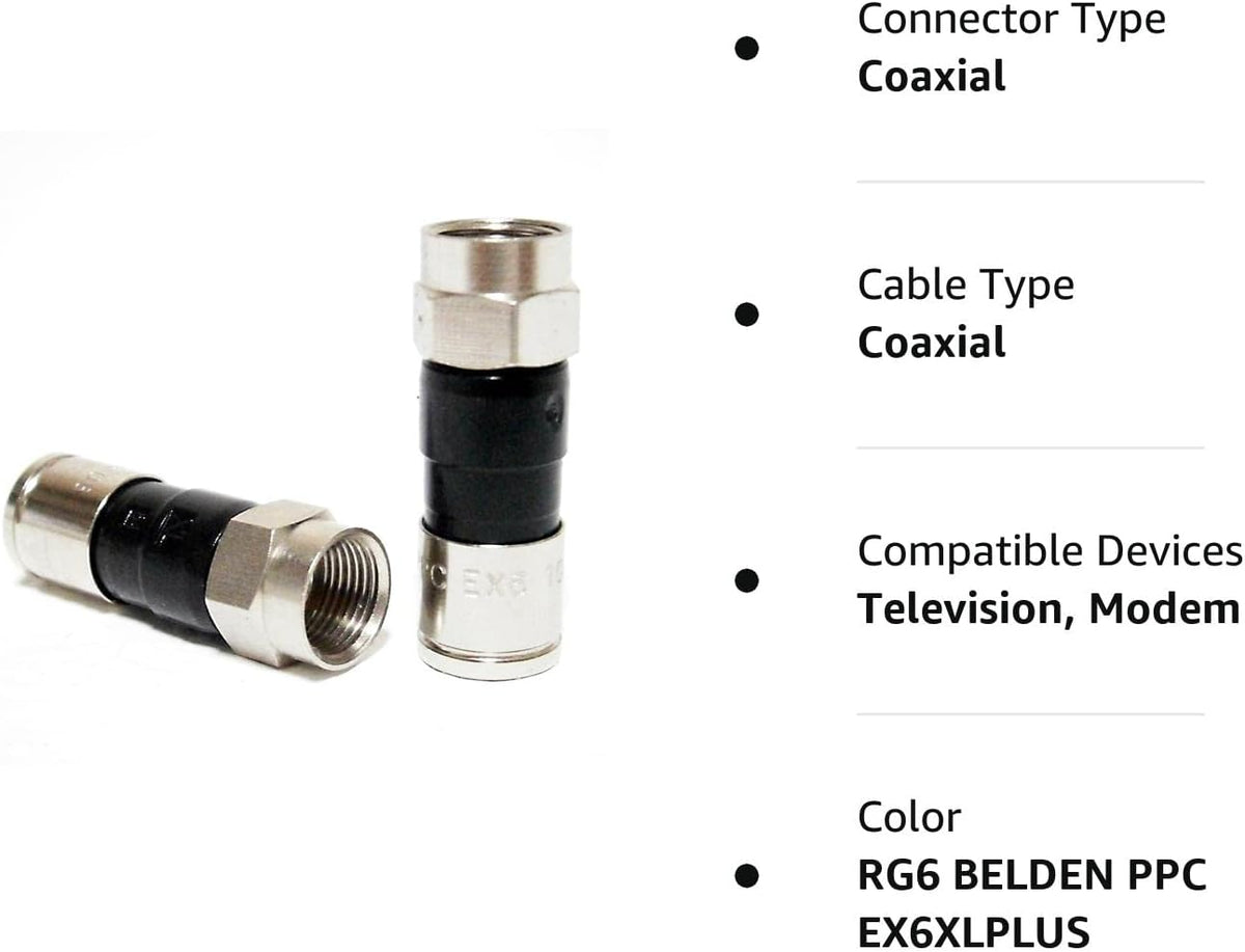 20 Pieces RG6 BELDEN PPC EX6XLPLUS Signal Tight Compression Drop Connectors Nickel-Plated Brass
