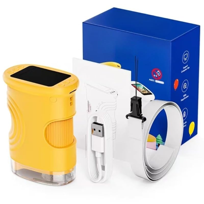 1000X Handheld Microscope, 2.4-Inch Screen Mini Pocket Microscope Educational Toy (Yellow)