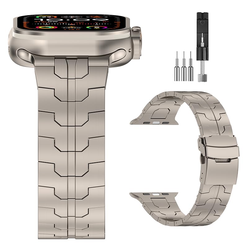 Naiqisi Titanium Band For Apple Watch Ultra 2/Ultra 49Mm Series 10 46Mm 9/8/7 45Mm, Double Lock Clasp Metal Strap Upgraded Scrat