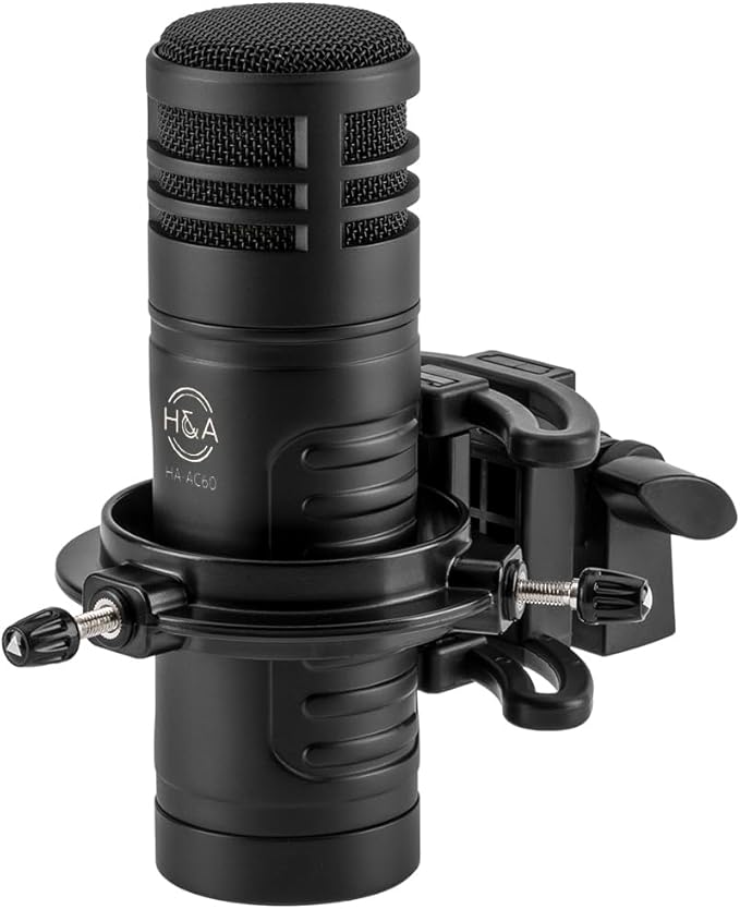 H&A AC60 Hypercardioid Dynamic Studio Microphone XLR 20-2000Hz Shock Mount Windscreen Zippered Bag