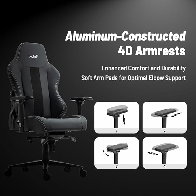 boulies Master Gaming Chair Ergonomic Office Chair for Adults with 4D Armrests Comfortable Computer Chair for Home with Adjustable 4-Way Built-in Lumbar Support (Blue Standard)