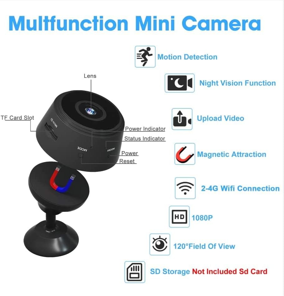 Mini Spy Camera, Wireless WiFi Hidden 1080P Full HD, Small Night Vision Motion Detection Security Nanny Camera