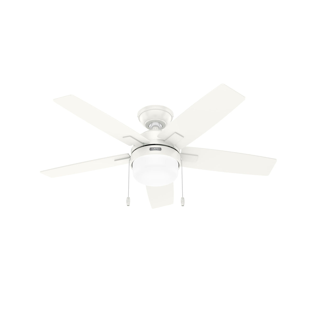 Hunter 44 inch Indoor Ceiling Fan with LED Light - White Ceiling Fan with Pull Chain, for Bedroom or Living Room, Standard Mount