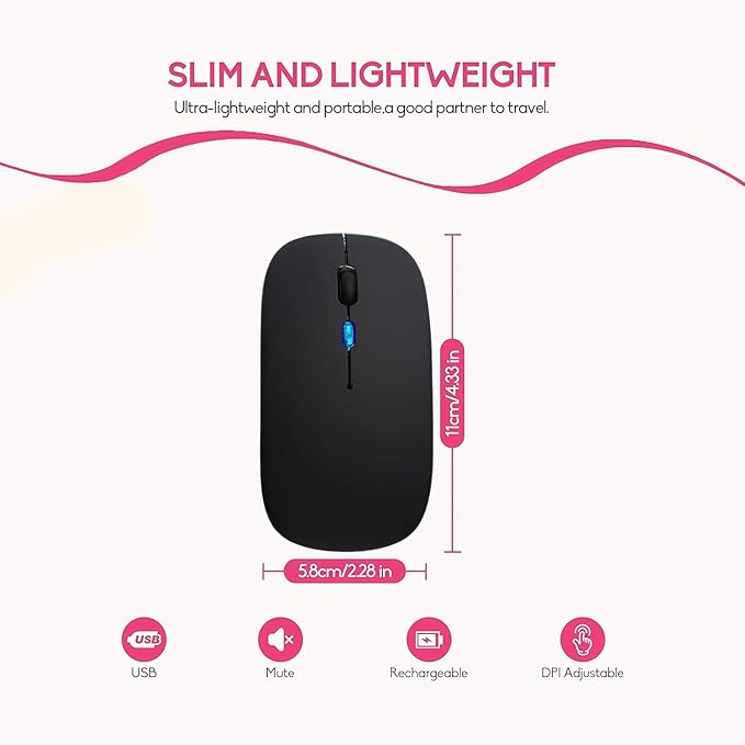Sahara - Wireless Mouse with Silent Click | Bluetooth & USB Connection | Rechargeable Battery | USB & Type C Adapter