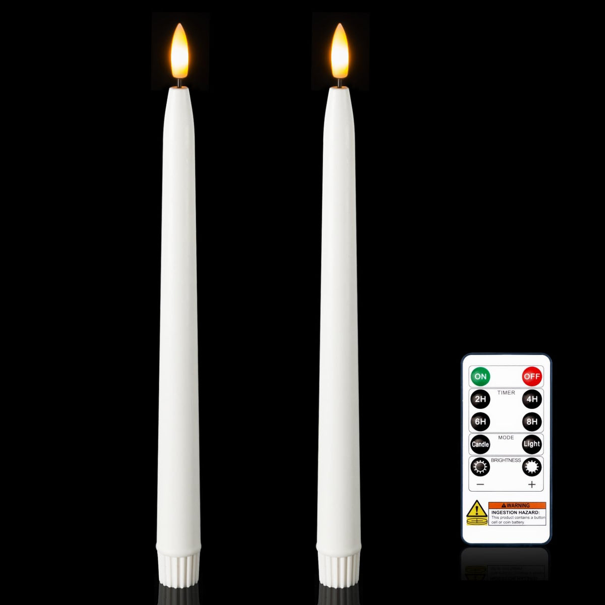 Homemory 11 Inches Waxy Flameless Taper Candles With Remote Timer Dimmer, 2 Pcs Battery Operated Taper Candles With Flickering F