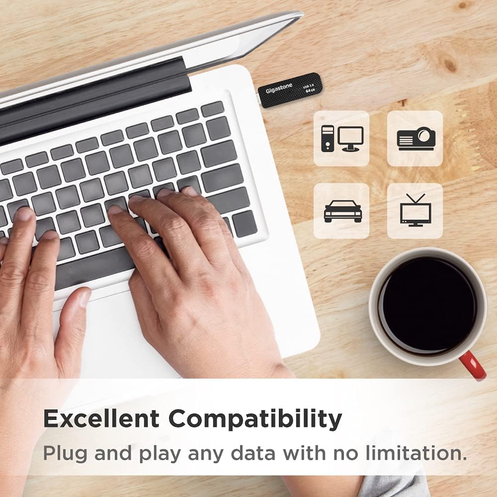 Gigastone Z30 64GB USB3.0 Flash Drive, Capless Retractable Design Pen Drive, Carbon Fiber Style, Reliable Performance & Durable