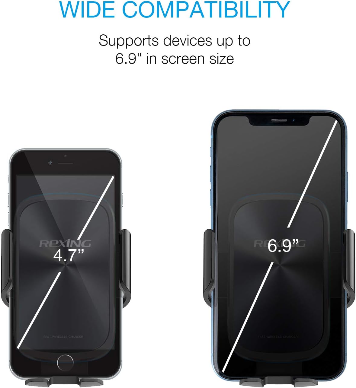 X5 Motorized Qi Car Mount - 15W/7.5W Wireless Charging, Auto Sensing Clamping for iPhone, Android & Galaxy Smartphones