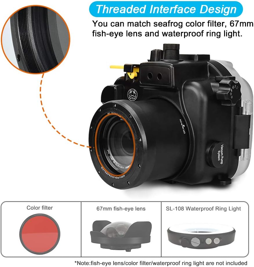 Sea frogs Underwater Camera Housing Compatible with Panasonic GH5 12-60mm IPX8 40m/130ft Maximum Diving Depth Waterproof Camera Case for Diving, Surfing, Rowing