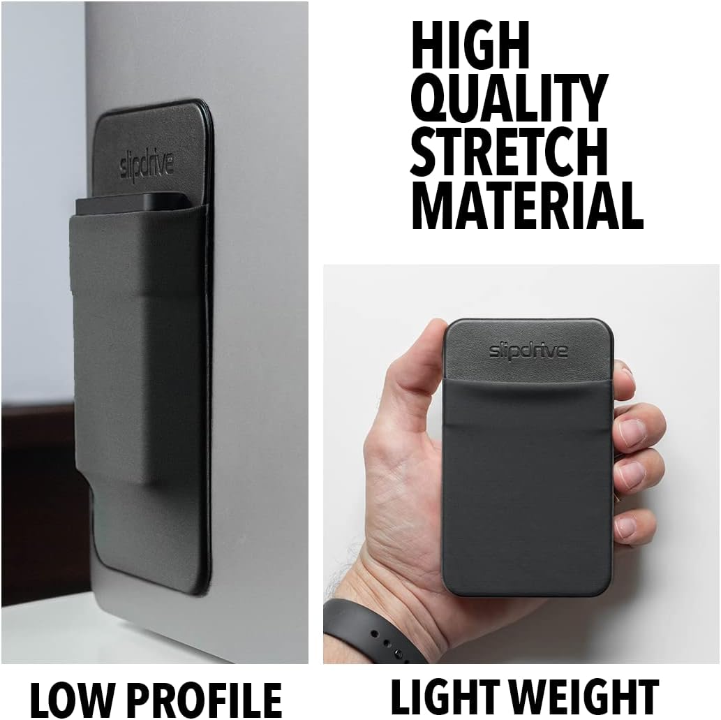 Slipdrive - Portable Hard Drive Sleeve for Laptop - SSD Solid State Drive - Reusable Adhesive - Stick on External Hard Drive Carrying Case - Pocket Pouch (Small, Black)