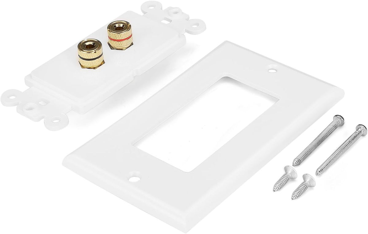 TNP 2 Pack Home Theater Speaker Wall Plate Outlet - Gold Plated Copper Banana Plug Binding Post Connector, White