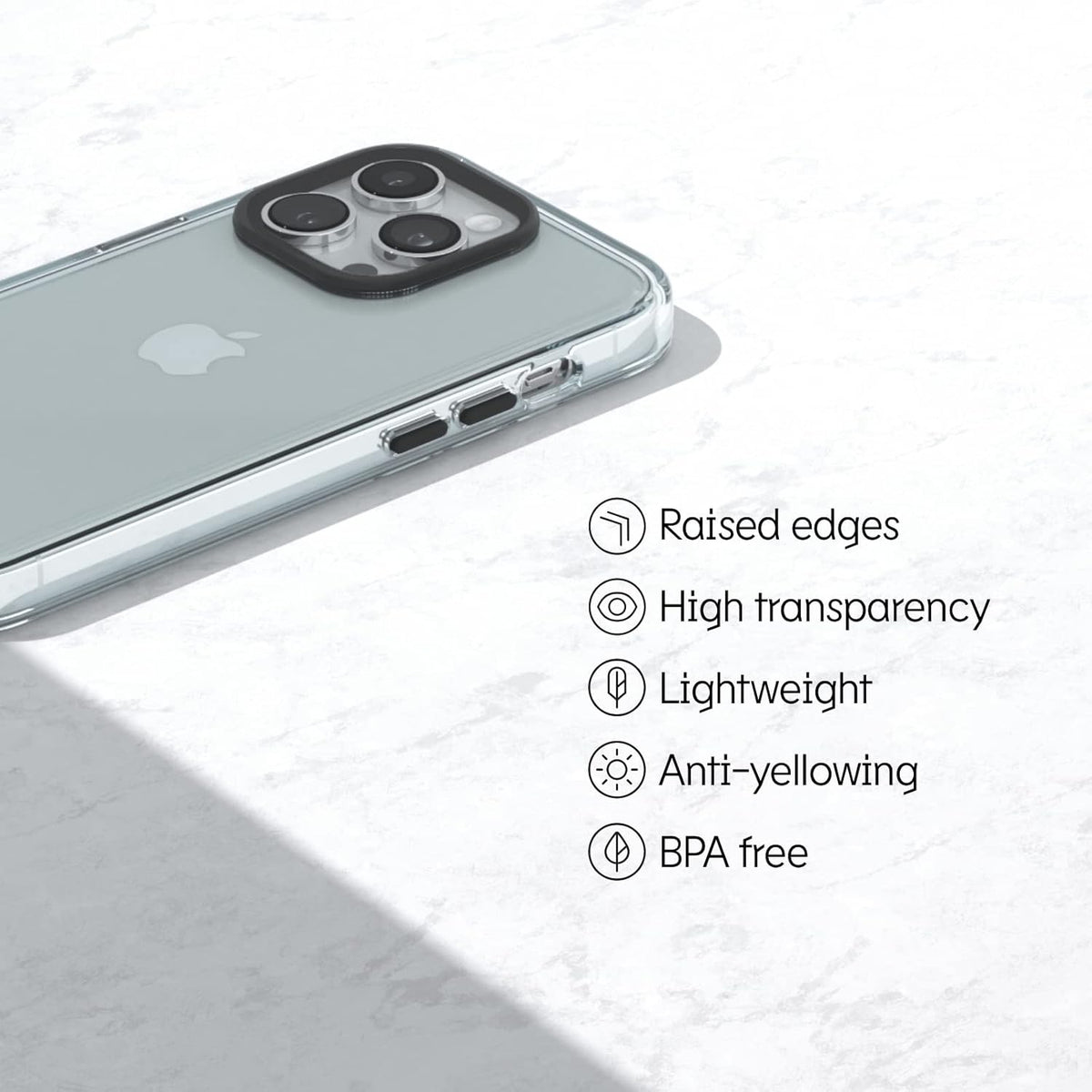 RhinoShield Crystal Clear Case for iPhone 13 Pro Max, Advanced Yellowing Resistance, High Transparency, Black Ring