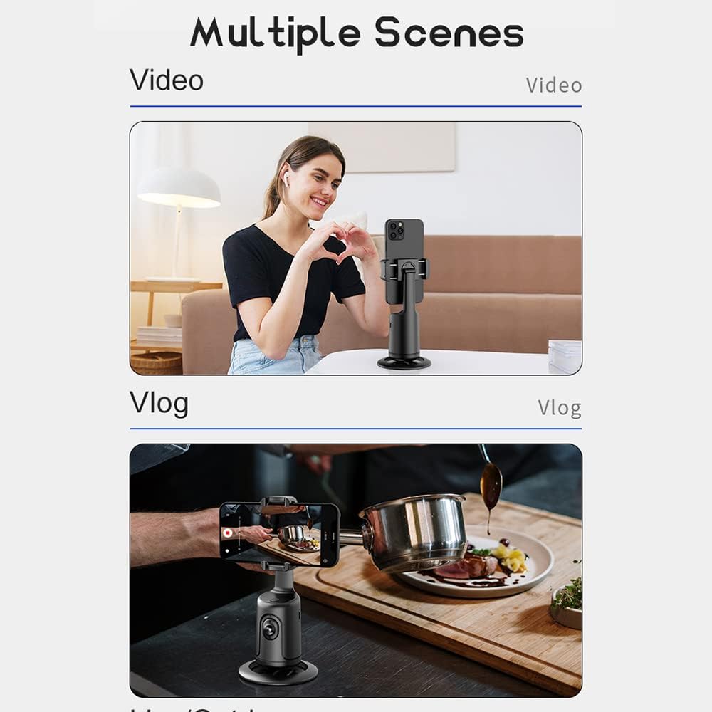 Auto Face Tracking Tripod, 360° Rotation Auto Tracking Phone Holder, Adjustable Lens Stable Base for Vlogs & Video Chats