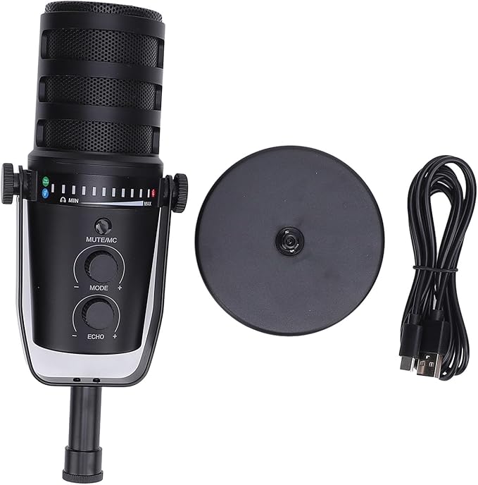 Akozon Professional Dynamic Microphone USB XLR Cardioid Mic Stand for Live Recording Karaoke Gaming