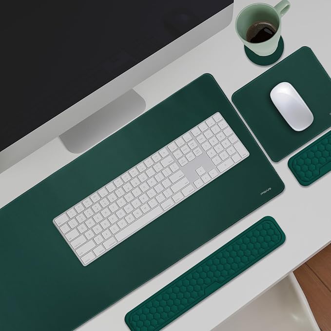 MOSISO Large Gaming Mouse Pad&Massage Keyboard Wrist Rest&Mousepad&Wrist Rest&CoasterErgonomic Non-Slip Base Pad Set&Pain Relief Easy Typing Cushion with Memory Foam for Home Offi