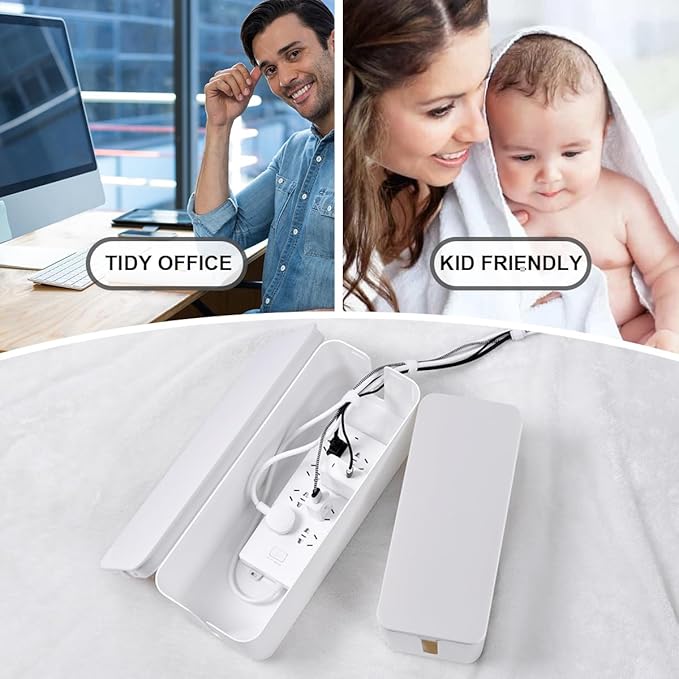 Cable Management Box, 2 Pack Large & Medium Cable Organizer Box with 17 PCS Cable Management Set, Cord Organizer Box to Hide Surge Protector on Desk or Floor (White)