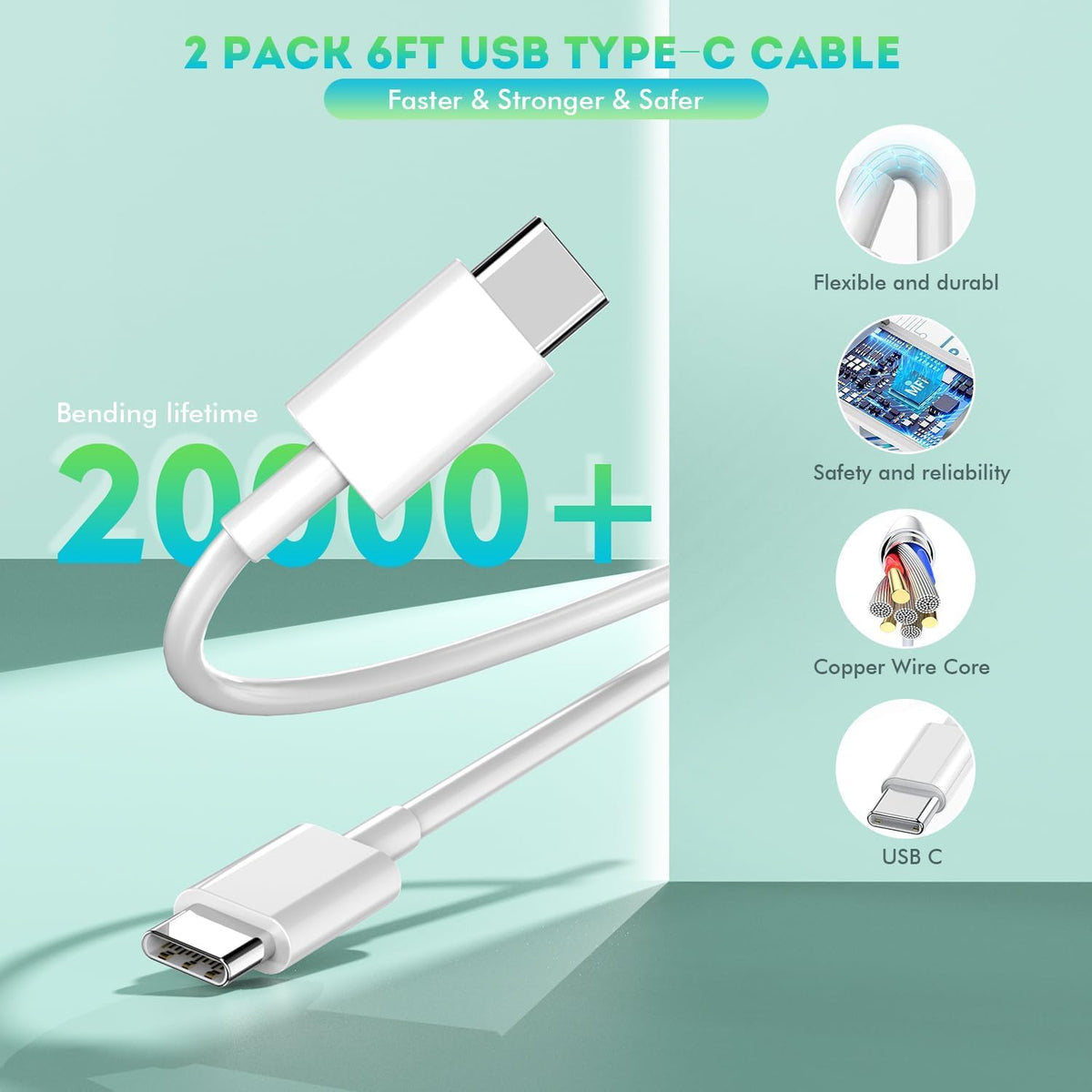 6FT iPhone 16 15 Charger Fast Charging, 2Pack 20W USB C Apple Charger Travel Plug Block Phone Charging Cable Cord for iPhone 16/16e/16 Pro Max/16 Plus/15/15 Pro/15Pro Max/iPad Mini6/iPad Air5/iPad Pro