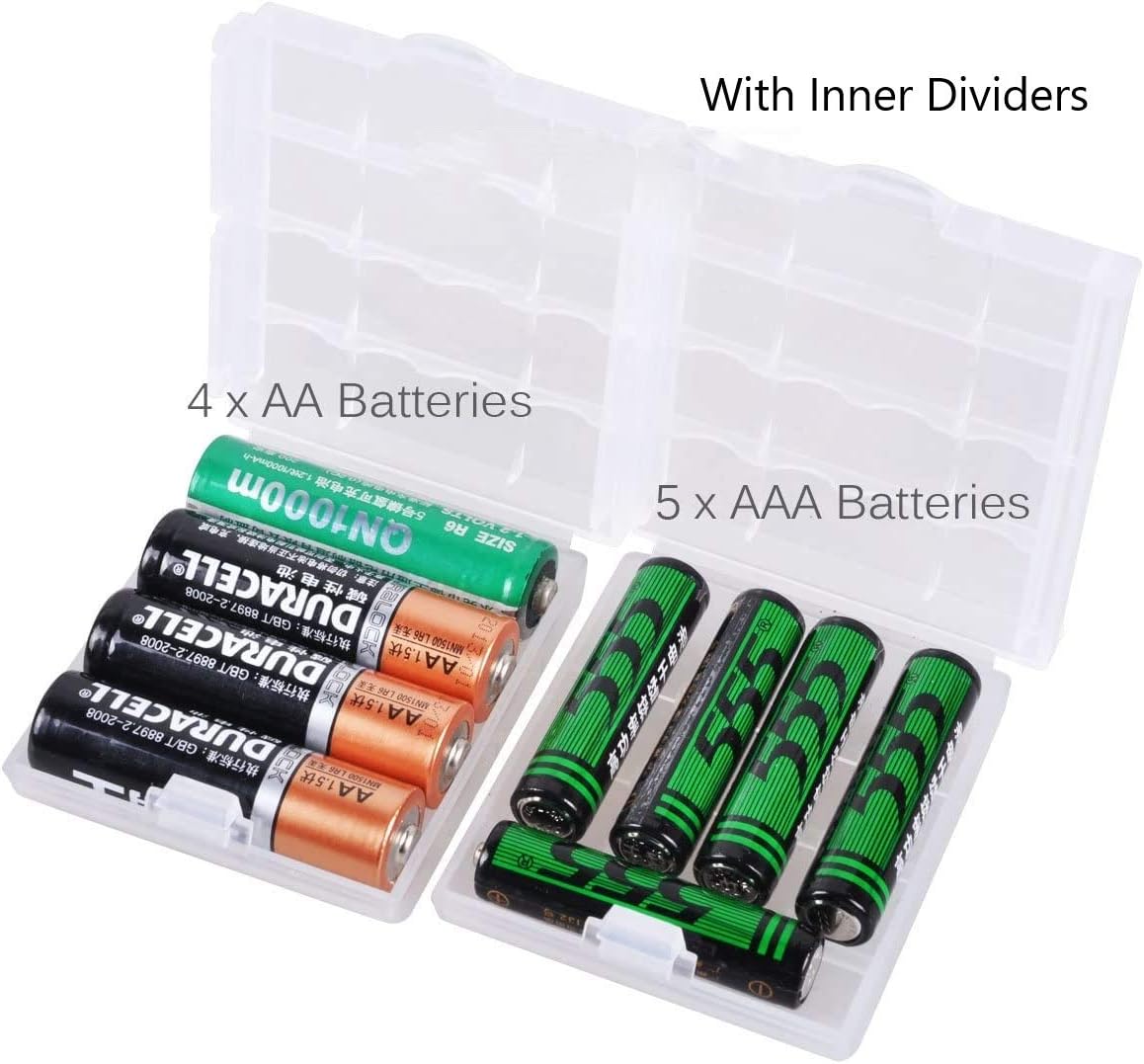 Battery Organizers for AA/AAA, Compact Portable Storage Cases, Insulative Plastic Clear Battery Holders (20 PCS)