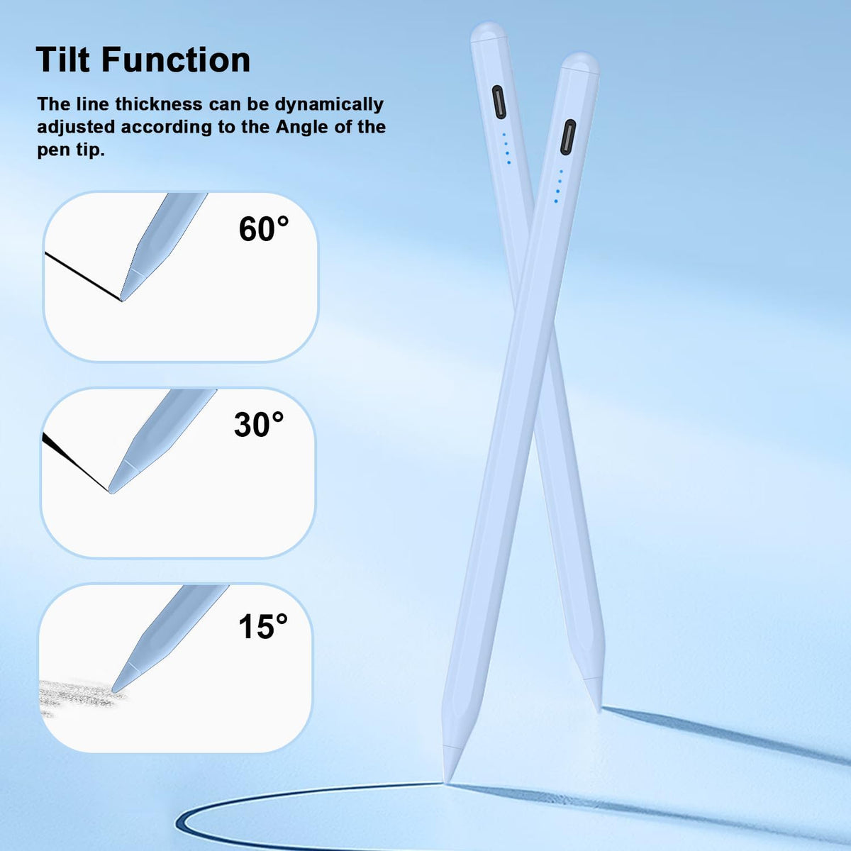 Stylus Pen for iPad 9th&10th - Type-c Charging Pencil for ipad Palm Rejection Active Pen Compatible with (2018-2025) Apple iPad 6/7/8/9/10/11(A16), Air 3/4/5/M2/M3, Mini 5/6, Pro 11"/12.9"/M4(Blue)