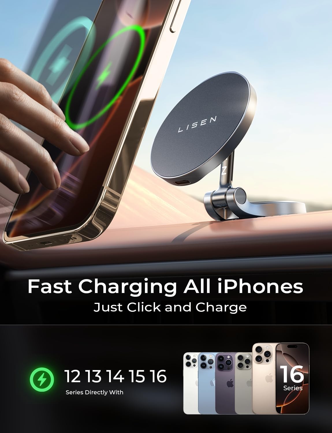 LISEN for Magsafe Car Mount Charger, 15W Fast Charging Ultra Magnetic Phone Holder, 2024 Magnetic Wireless Car Charger