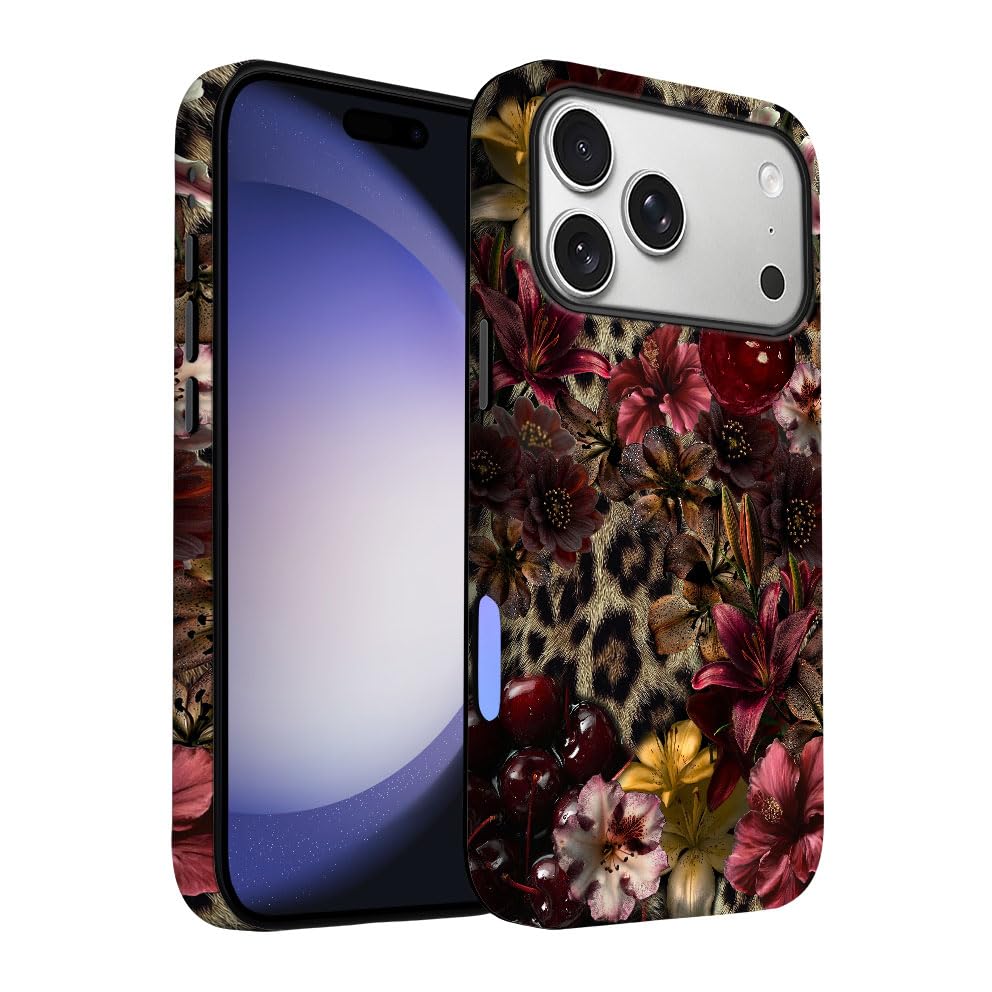 Yuzbira For Iphone 17 Pro Max Case | Lily Leopard Print Cherry | Slim Drop Protection Design