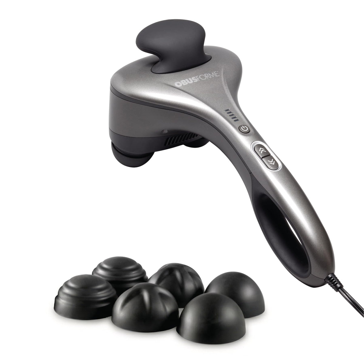 Obusforme Professional Grade Percussion Back Massager | Handheld Deep Tissue Massager | 3000 Rpm Dual Massage Nodes | Five Massa