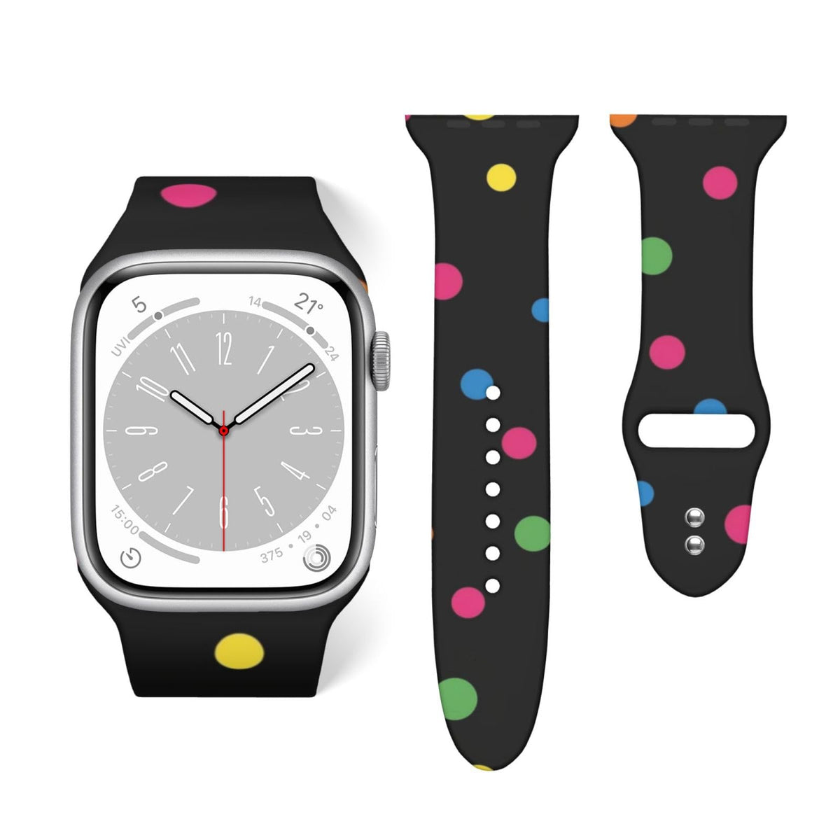 Waterproof Bands Compatible With Apple Watch Colorful Polka Dots In Black, Silicone Bands For Women And Men