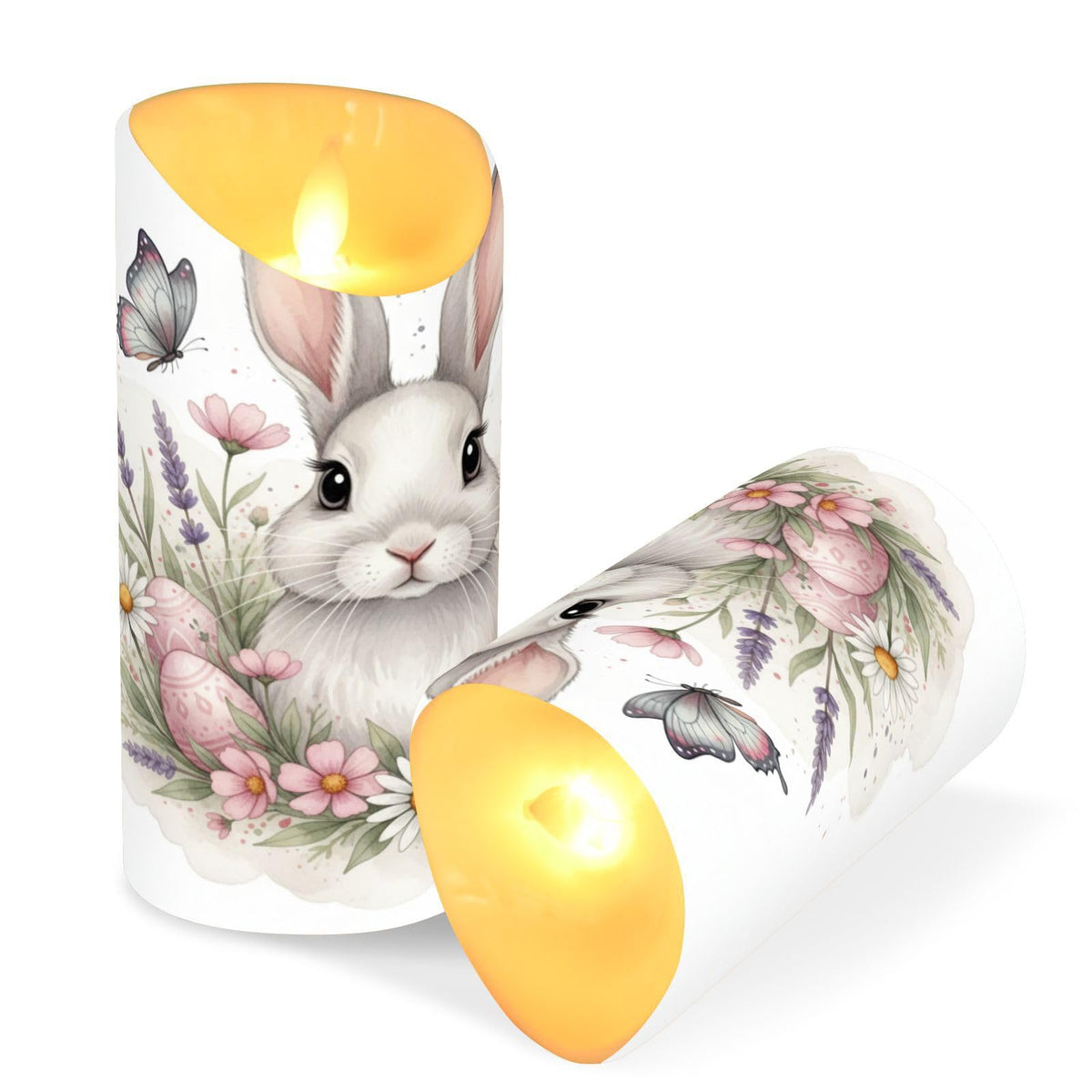 Easter Flameless Candles Set Of 2 Bunny Butterfly Flower C Realistic Led Candles With Remote Battery Operated Holiday Decoration