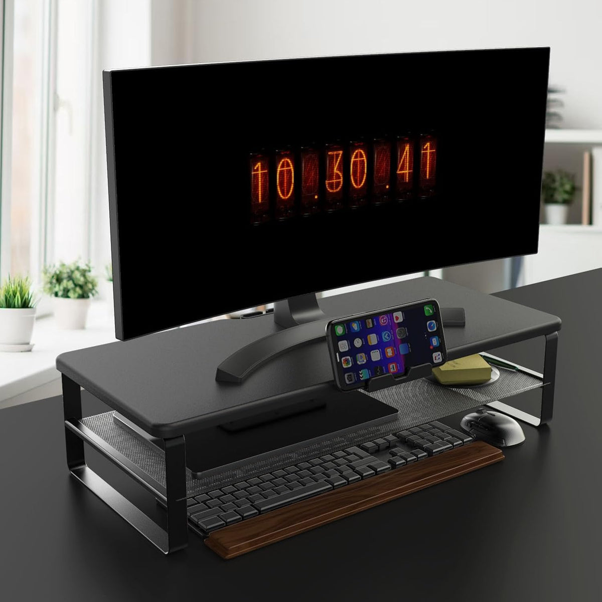 Monitor Stand with Drawer, 2-Tier Riser with Phone Holder and Cable Management, Desk Organizer Stand for Home & Office