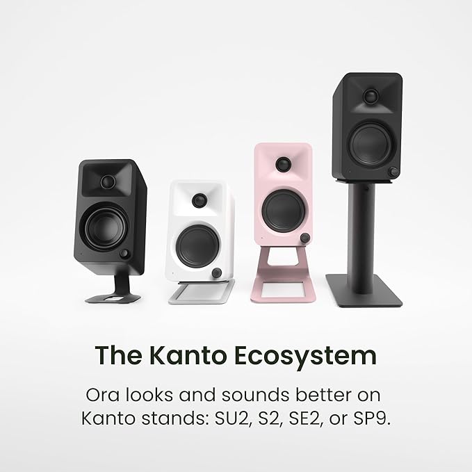 Kanto ORAMR 100W Powered Reference Desktop Computer Speakers with Bluetooth 5.0 and USB-C Input | Bi-Amplified | 100 Hz Automatic Crossover | Reference Quality Sound | Pair | Red