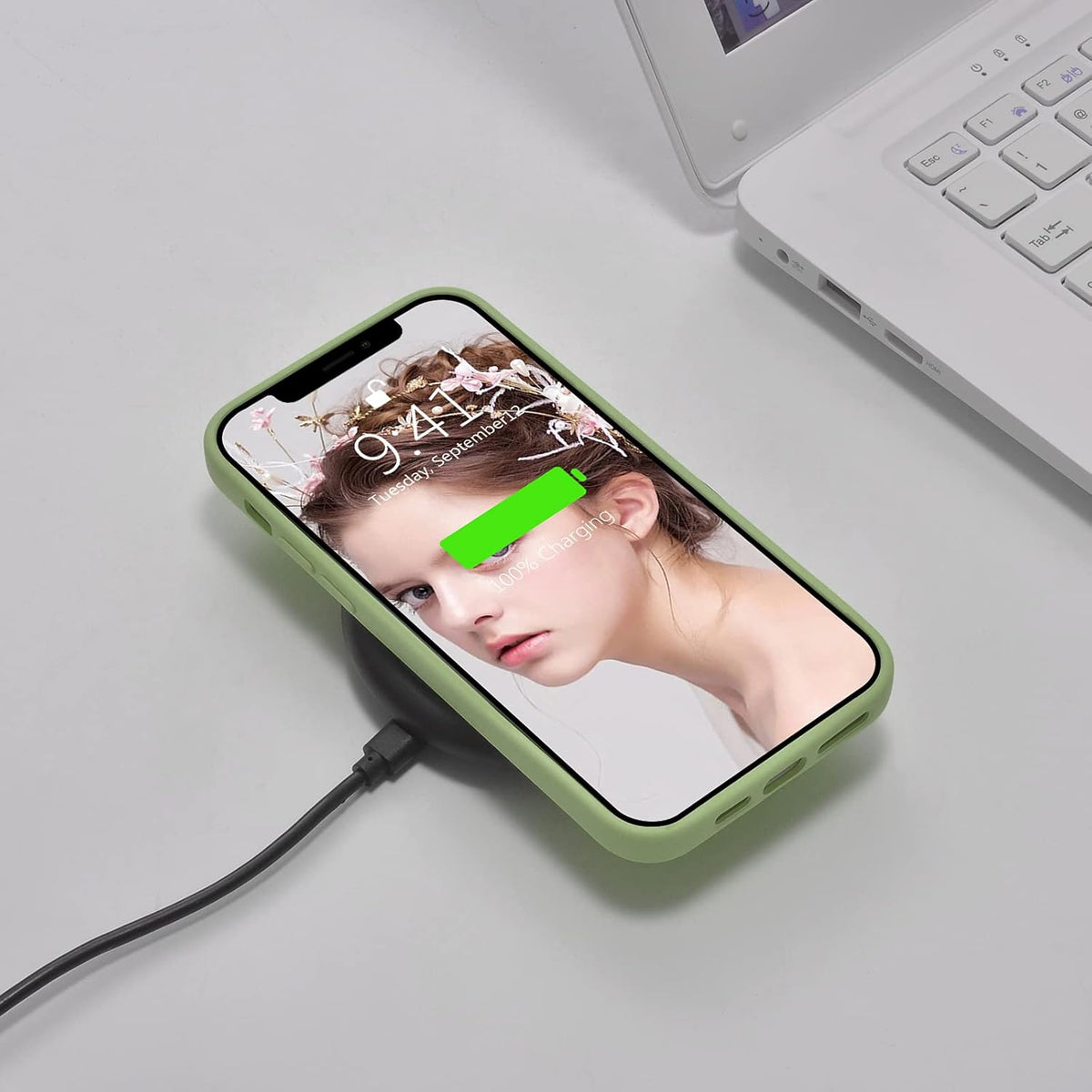 JOYLAND Mustard Green Daisy Flower Phone Case for iPhone 7/8/SE 2020, Soft Liquid Silicone with Microfiber Lining.
