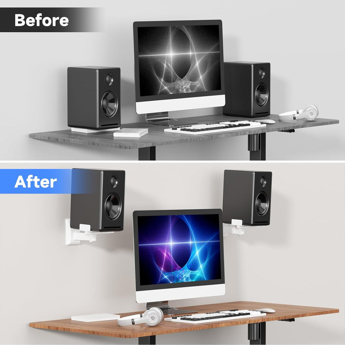 suptek Large Dual Side Clamping Bookshelf Speaker Wall Mounting Bracket for Large Surrounding Sound Speakers, Hold up to 66lbs White SPM201XLW