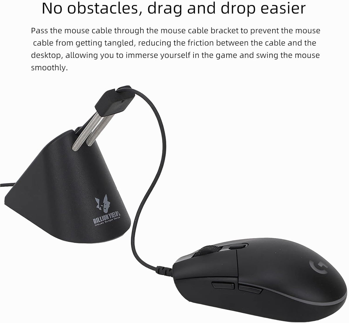 Gaming Mouse Bungee, Mouse Cord Holder and Cable Management Device (Primium Version 360g, Black)