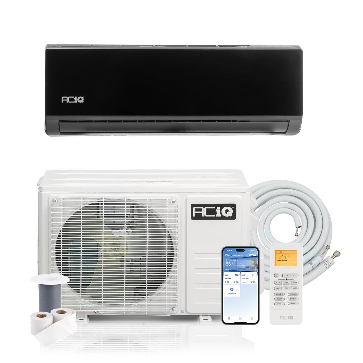 ACiQ 21 SEER2 Essentials 9000 BTU Single Zone Mini Split Heat Pump System with 16ft Line Set - R32 | .75 Tons, AC/Heating Unit,