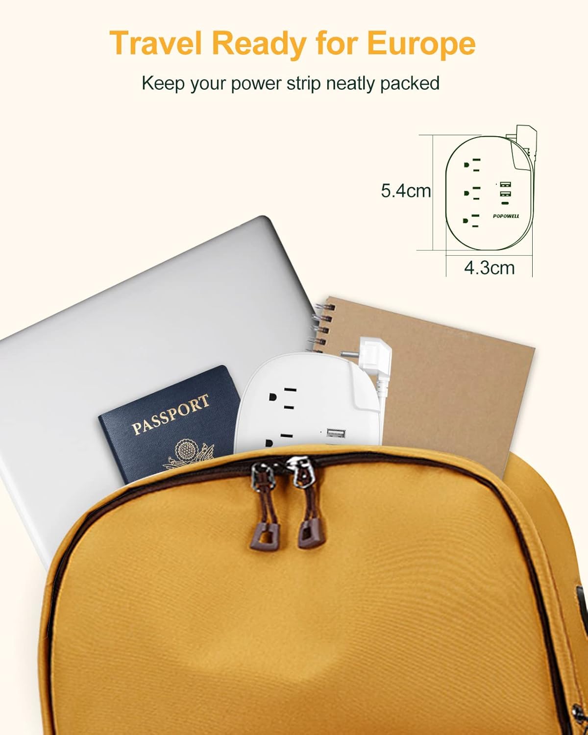 European Travel Plug Adapter with USB C, US to EU Plug Adaptor 3 USB Ports (15.5 W), Type E European Power Strip 3