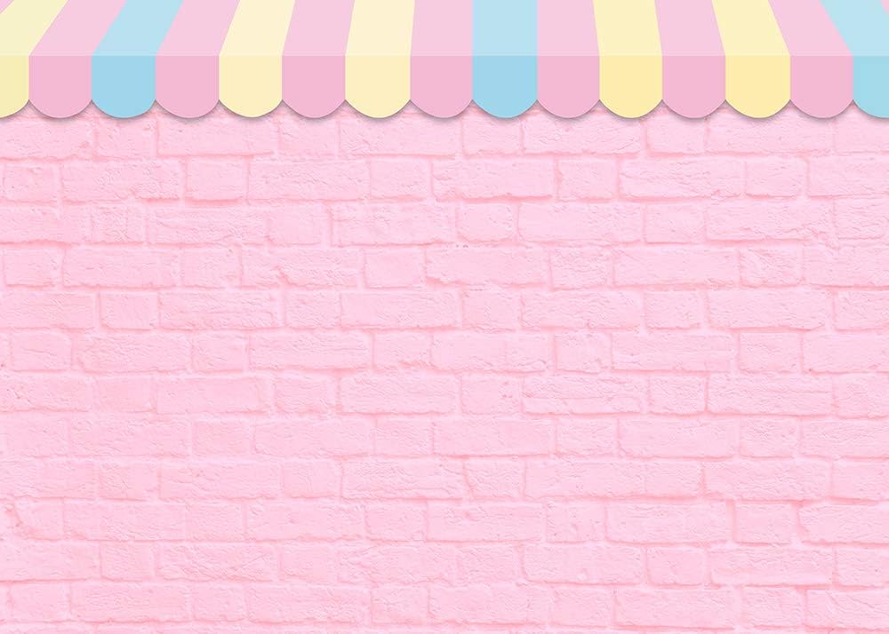 HQM 7X5ft Pink Brick Wall Ice Cream Parlor Photography Background Fabric Princess Girl Kids Baby Girl Birthday Party