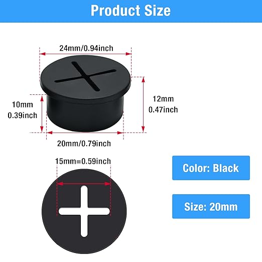 BOPOREAE Desk Grommet, 3/4 in 20 mm Black 8 Pcs Silicone Rubber Grommets