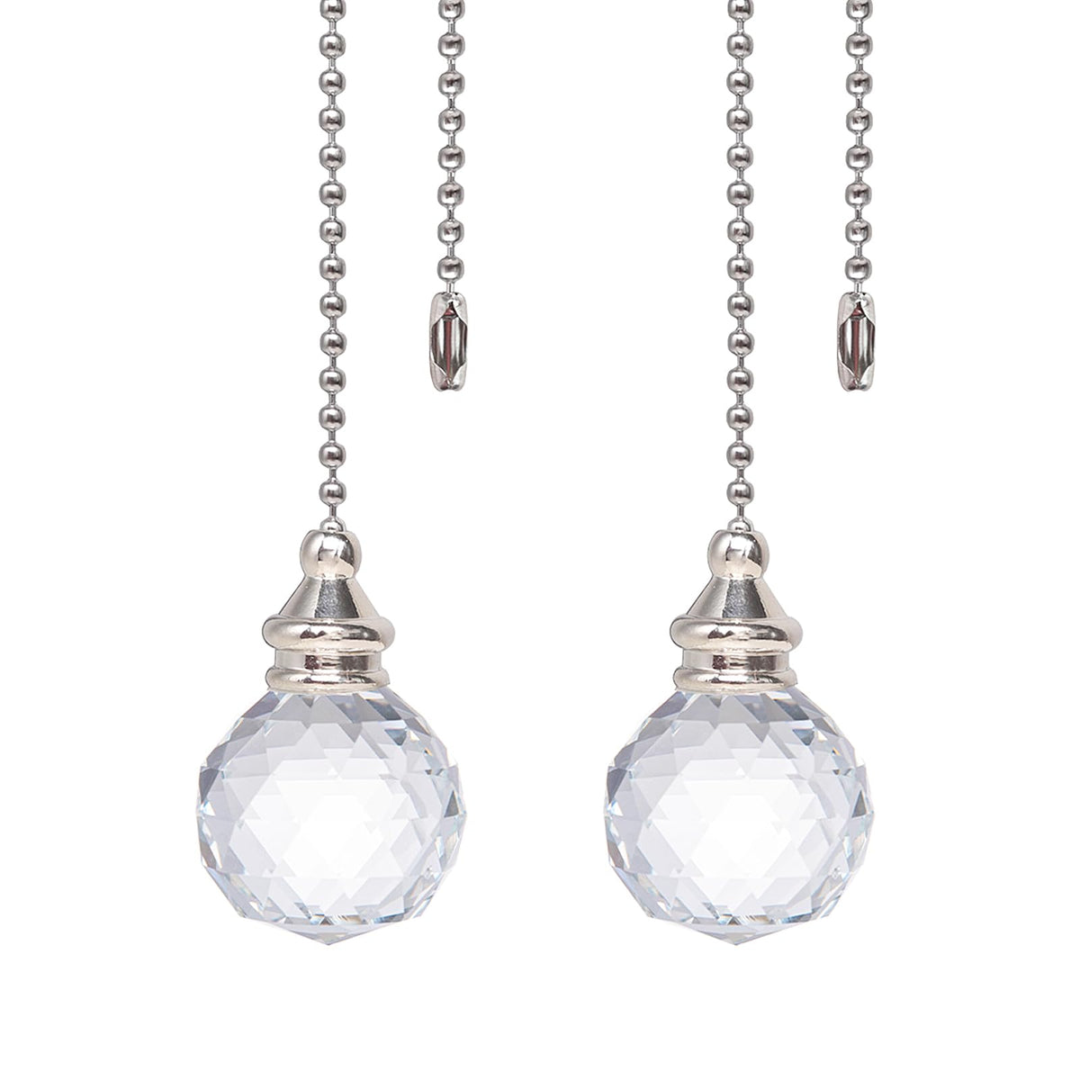 LONGSHENG - SINCE 2001 - Clear Crystal Prism Ball 30mm 2 Pieces Dazzling Crystal Ceiling Fan Pull Chain Pull Chain Extension wit