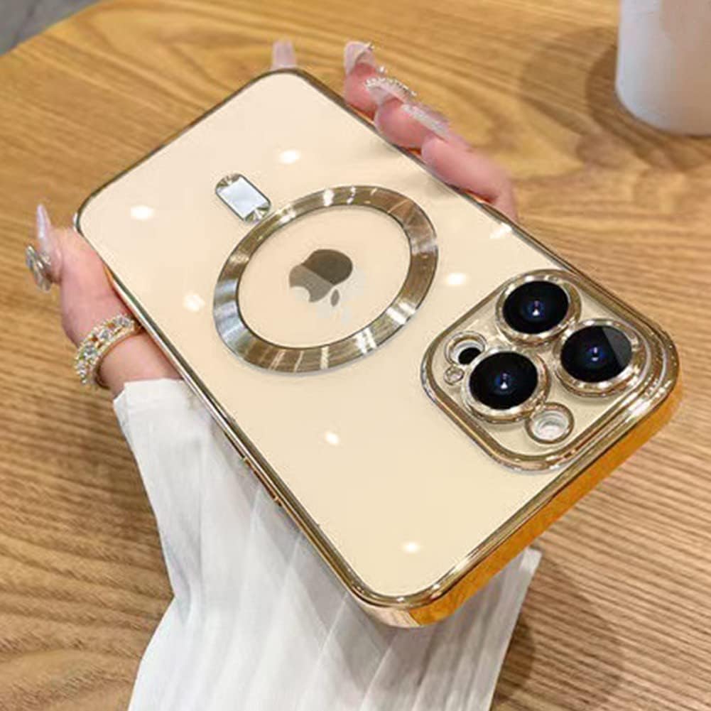 OOK Phone Case for iPhone 14 Pro Max with Camera Lens Protector, Anti-Scratch Shockproof Electroplated Slim Cover, Gold
