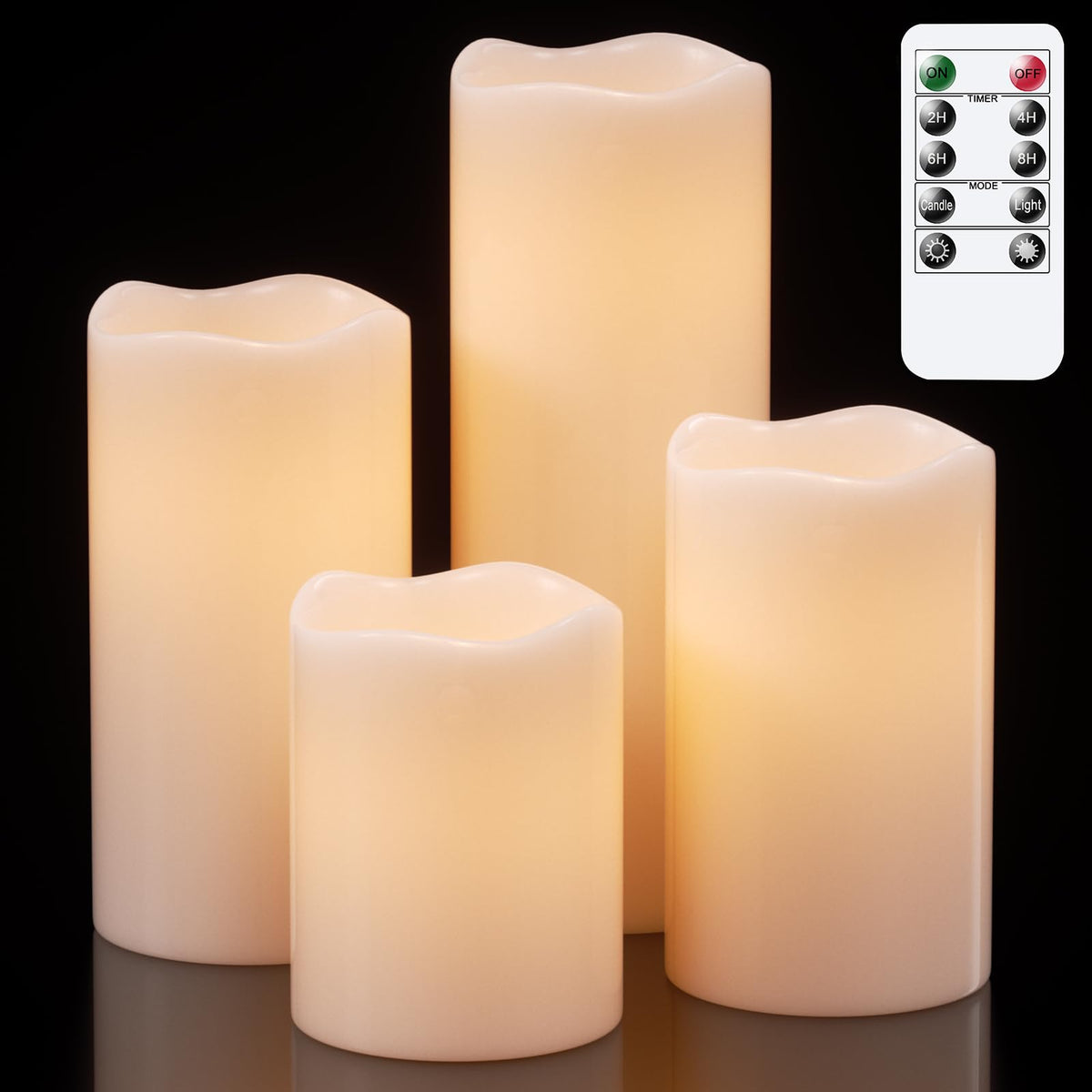 Eldnacele Waterproof Flameless Flickering Candles With Remote And Timer, Battery Operated Led Pillar Candles Indoor Outdoor Whit