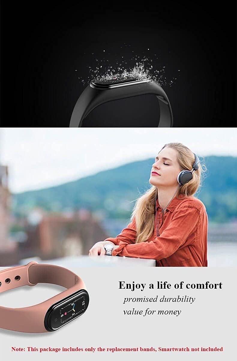 (8 PACK) Mi 5 & 6 Strap Replacement Bracelets with 3 FREE Screen Protectors, Soft & Flexible Silicone Wristbands