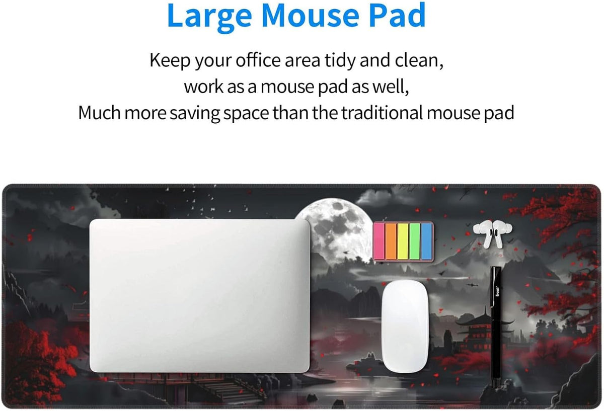 Extended Gaming Mouse Pad, Large Desk Mat XL Anime Mouse Pad Waterproof with Stitched Edges, Non-Slip Desktop Pad for Home and Office, Level Up Your 31.5x11.8 Inch (Night Lake)